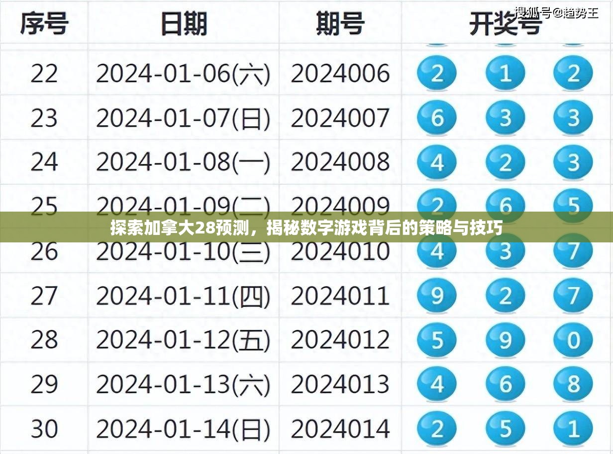 探索加拿大28预测，揭秘数字游戏背后的策略与技巧